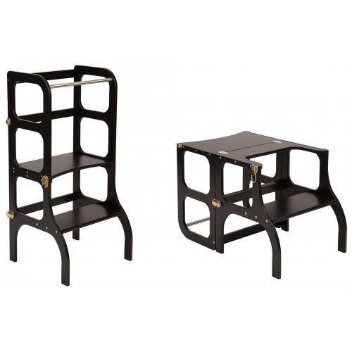 Ette Tete Leertoren Step'n Sit | Inklapbaar tot tafel en stoel | Zwart met goud