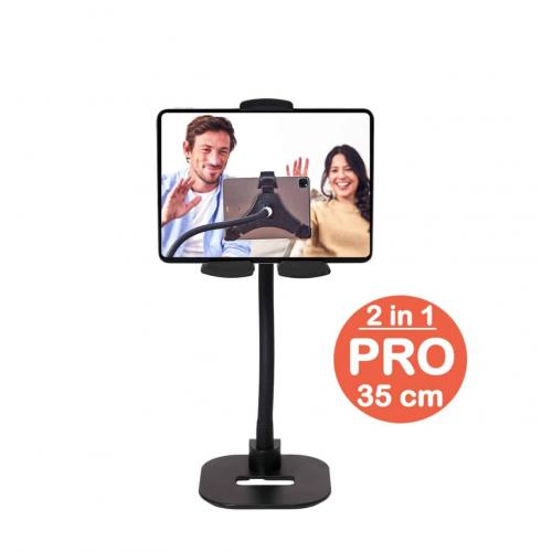 Tablet houder + Telefoonhouder PRO (2 in 1) met voet & 35 cm hals "klein & fijn".