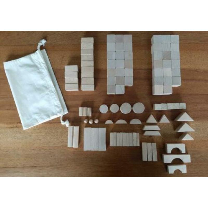 Blank houten blokken set 100-delig in nieuwe katoenen zak