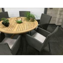 Tuinset 4 SEASONS 6 wicker TEAK tafel : NIEUWSTAAT !