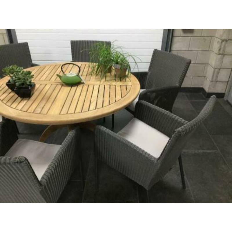 Tuinset 4 SEASONS 6 wicker TEAK tafel : NIEUWSTAAT !