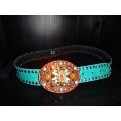 D4A Tov Essentials leren riem azuur blauw sier gesp stenen