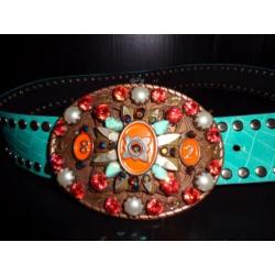 D4A Tov Essentials leren riem azuur blauw sier gesp stenen