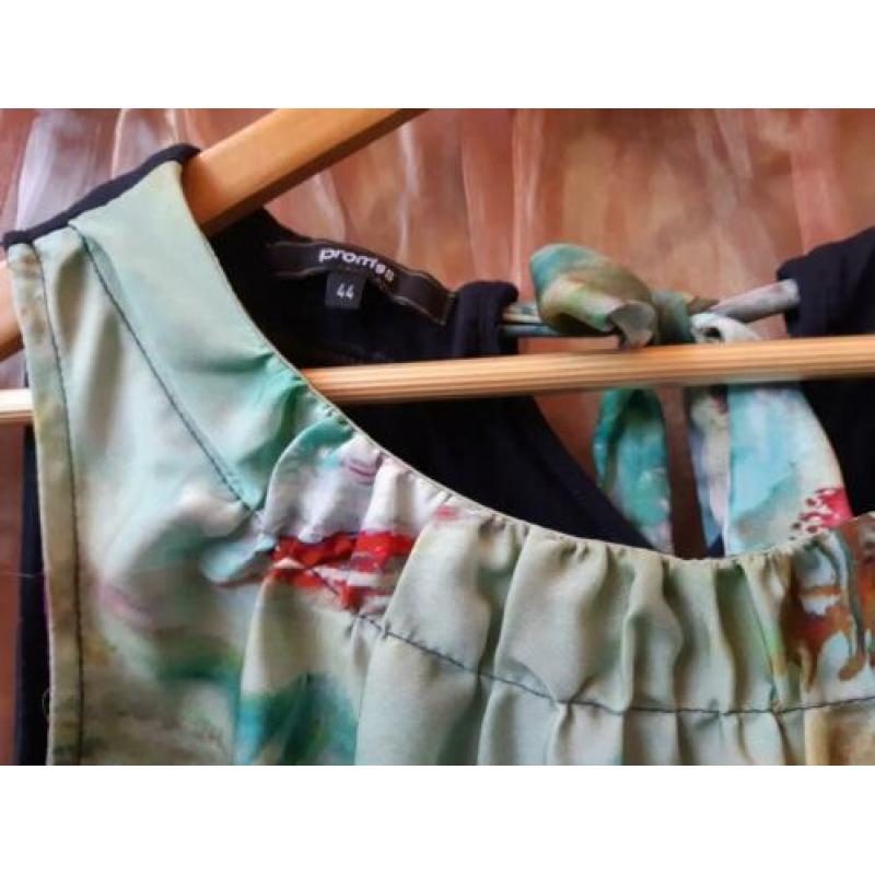 Promiss zijde achtige blauwe boho top floral tuniek M L
