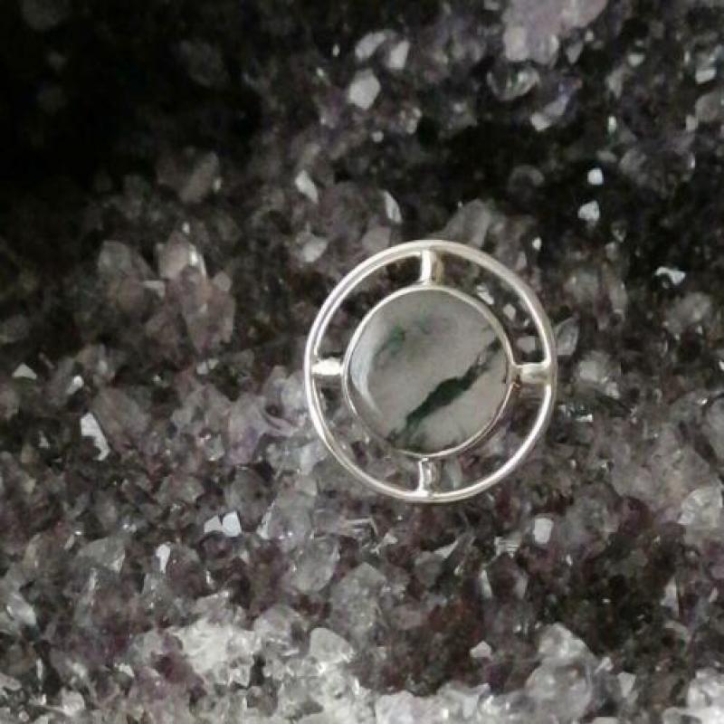 Zilveren 925 ring maat 17,5 met MosAgaat