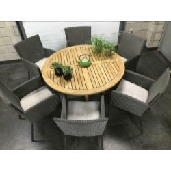 Tuinset 4 SEASONS 6 wicker TEAK tafel : NIEUWSTAAT !