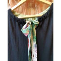 Promiss zijde achtige blauwe boho top floral tuniek M L