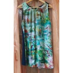 Promiss zijde achtige blauwe boho top floral tuniek M L