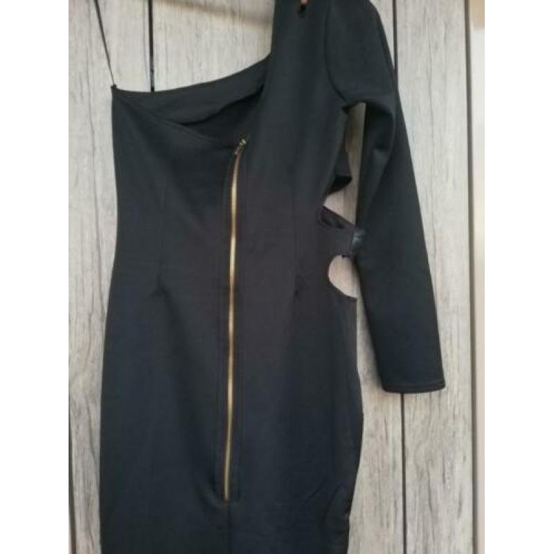 Goddess Londen Zwarte asymmetrische jurk 38 'm
