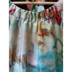 Promiss zijde achtige blauwe boho top floral tuniek M L