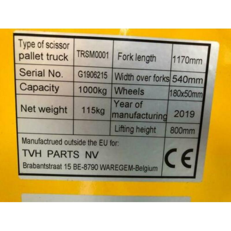 Palletstapelaar 1000 kg 80 cm hefhoogte nieuw ! (bj 2019)