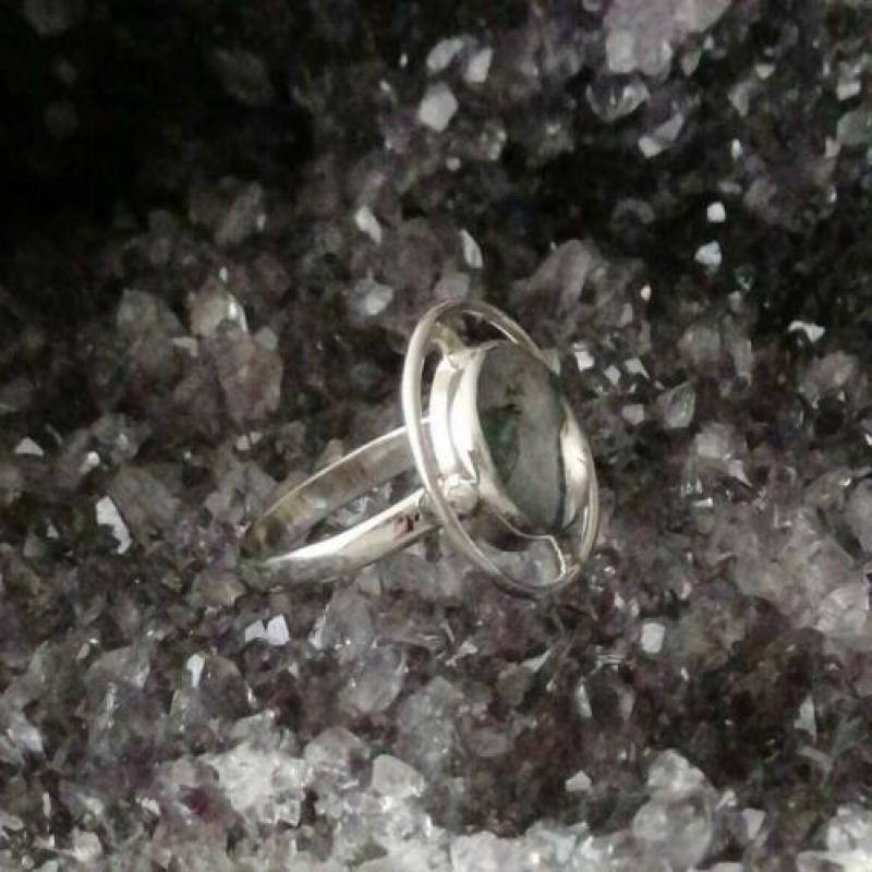 Zilveren 925 ring maat 17,5 met MosAgaat