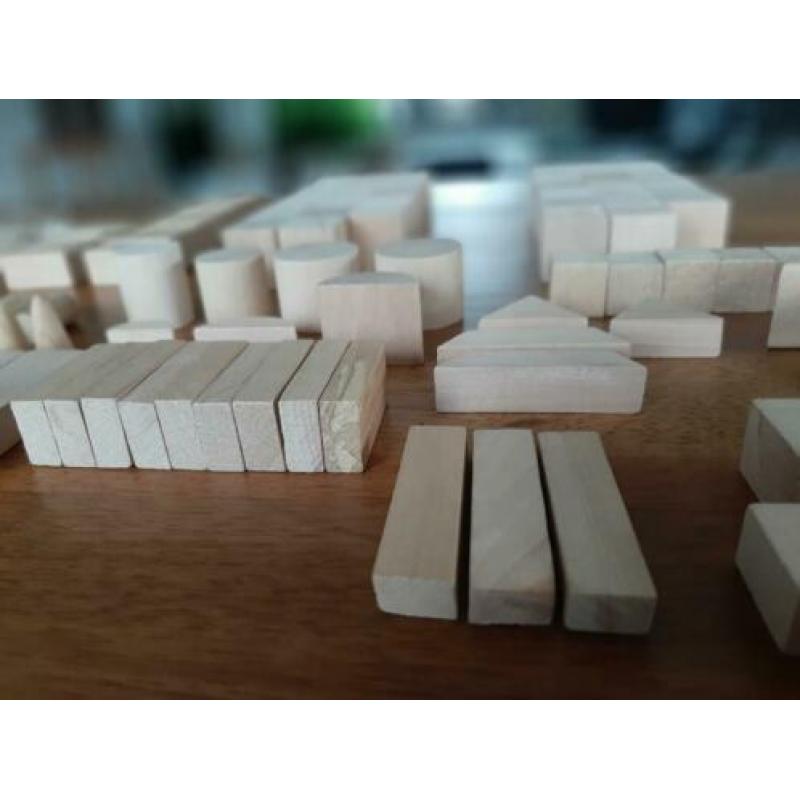 Blank houten blokken set 100-delig in nieuwe katoenen zak