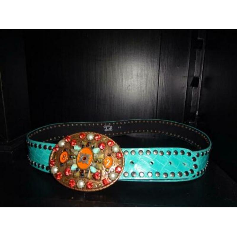 D4A Tov Essentials leren riem azuur blauw sier gesp stenen
