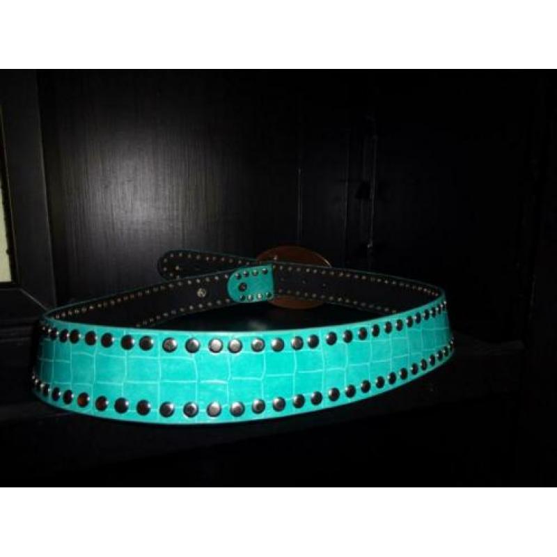 D4A Tov Essentials leren riem azuur blauw sier gesp stenen