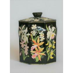 Oud Octagonaal Blik met een Floraal decor