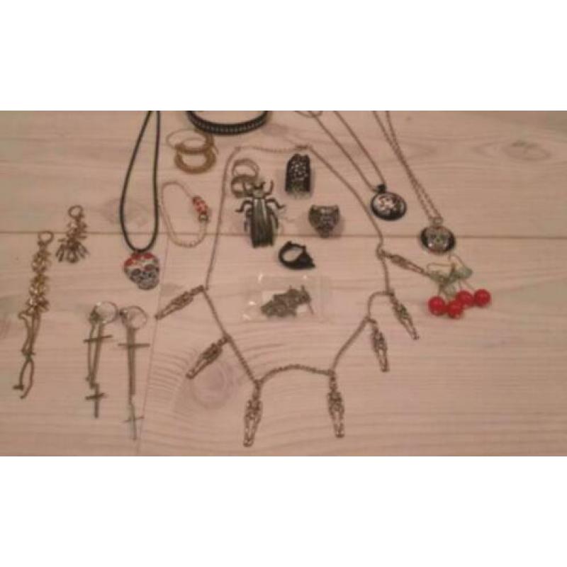 nieuw 17 delig sieraden pakket kat kruis Rock sugarskull