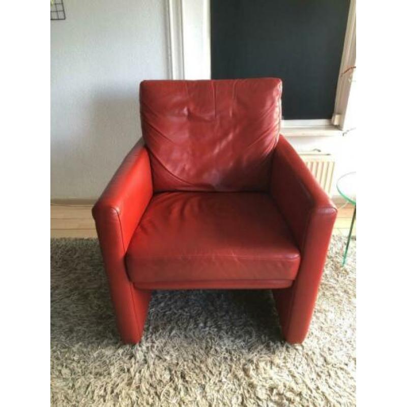 leren fauteuil, rood leer