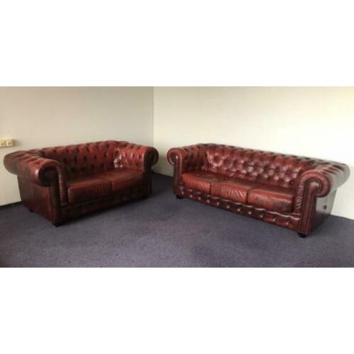 Chesterfield bankstel 3+2 zits Ossenbloedrood