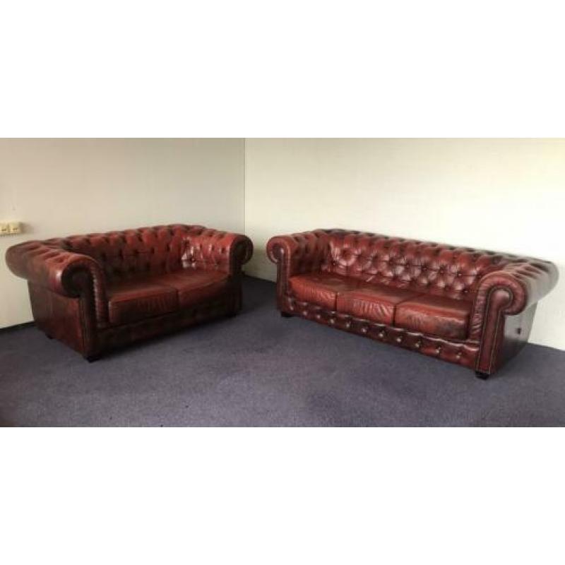 Chesterfield bankstel 3+2 zits Ossenbloedrood