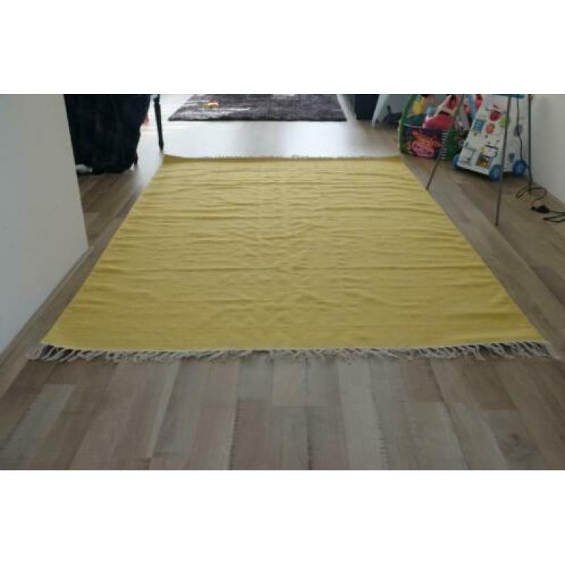 Groot Retro Kilim Vloerkleed/Tapijt Okergeel 200x290 cm