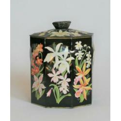 Oud Octagonaal Blik met een Floraal decor
