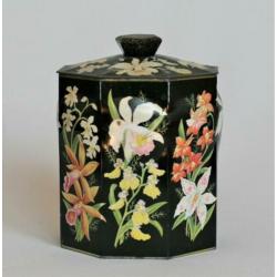 Oud Octagonaal Blik met een Floraal decor