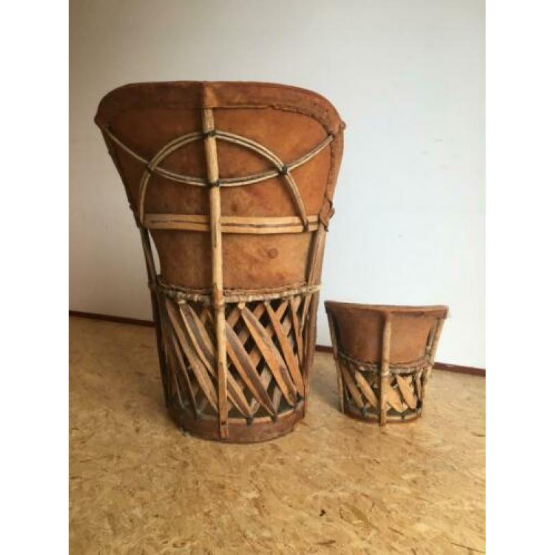 stoel, fauteuil, authentiek mexicaans leer en hout