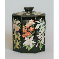 Oud Octagonaal Blik met een Floraal decor