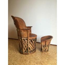 stoel, fauteuil, authentiek mexicaans leer en hout