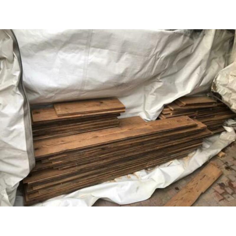 Brocante geleefde vloerdelen hout grenen 12m2
