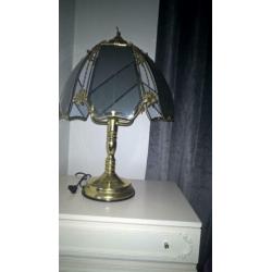 Tafellamp messing glas bloemen