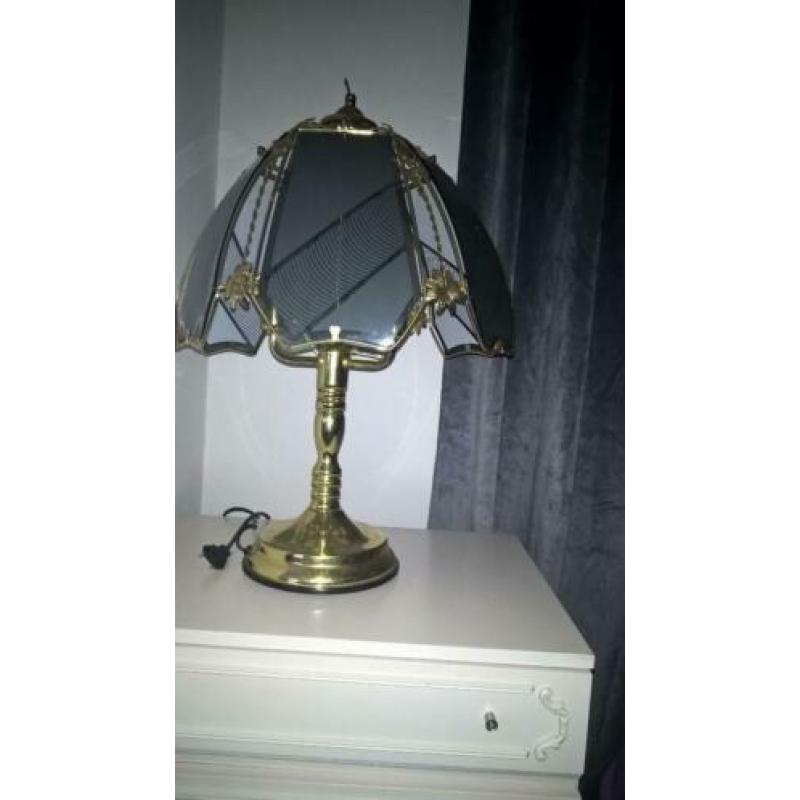 Tafellamp messing glas bloemen