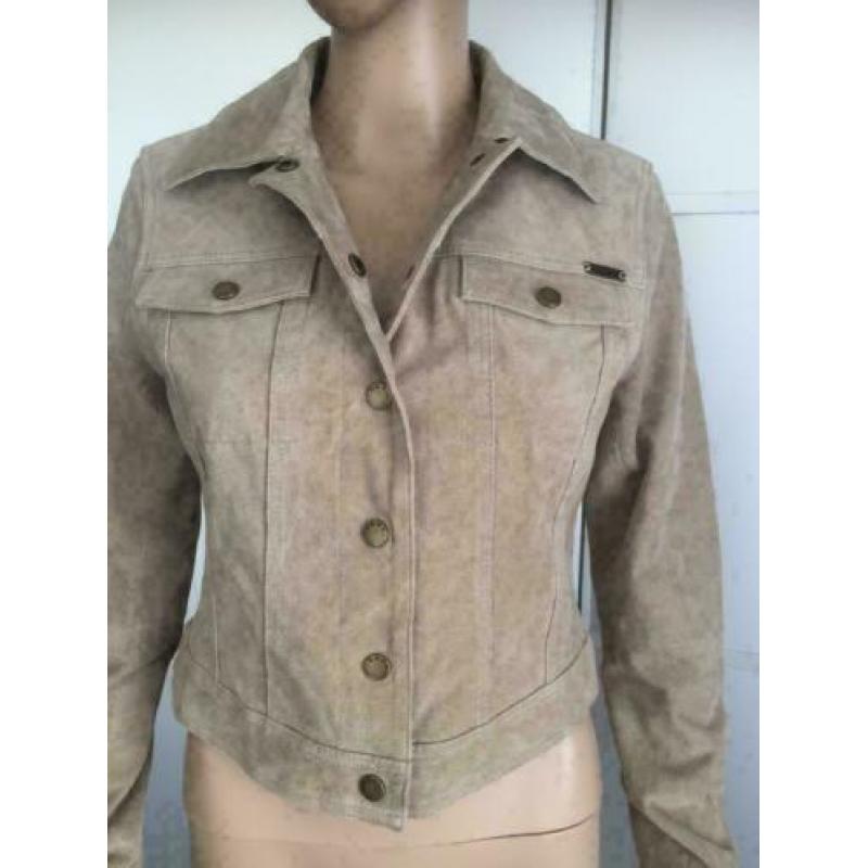 D711 DEPT MAAT M=36/38 echt suede-leren jasje jas beige