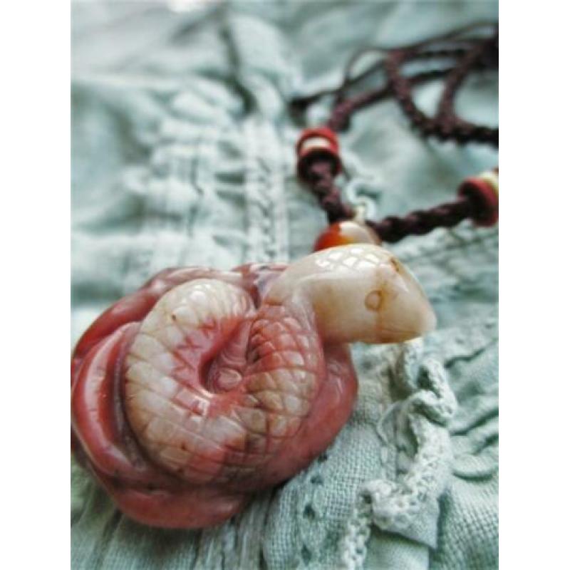 Jaspis slang ketting, rood, uniek, natuurlijke edelsteen