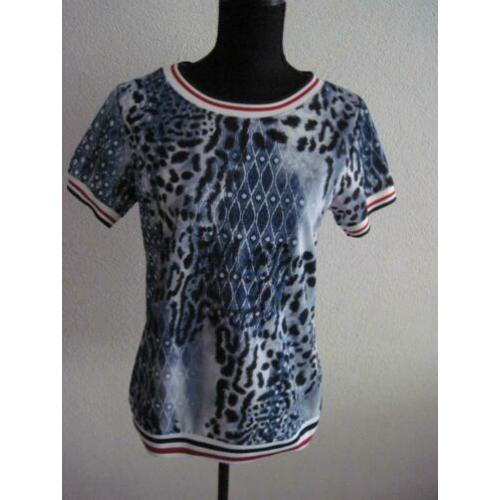 MADE IN ITALY Mooie BLAUWE MERK TOP IN TIJGERPRINT Mt 38/40
