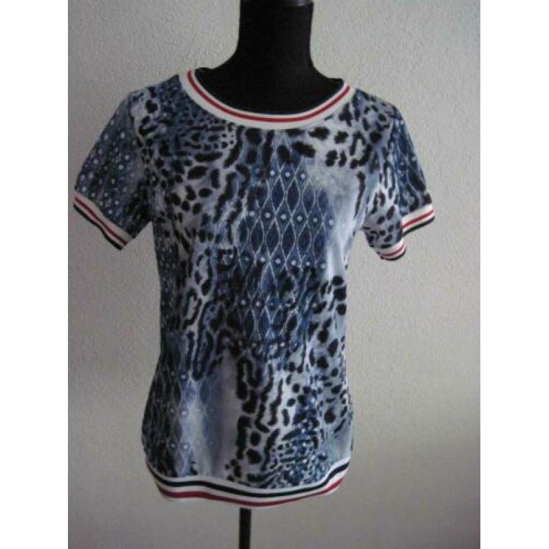 MADE IN ITALY Mooie BLAUWE MERK TOP IN TIJGERPRINT Mt 38/40