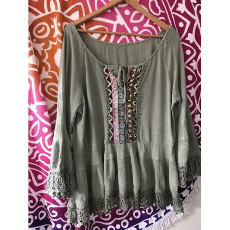 Boho bohemian groen tuniek blouse one size