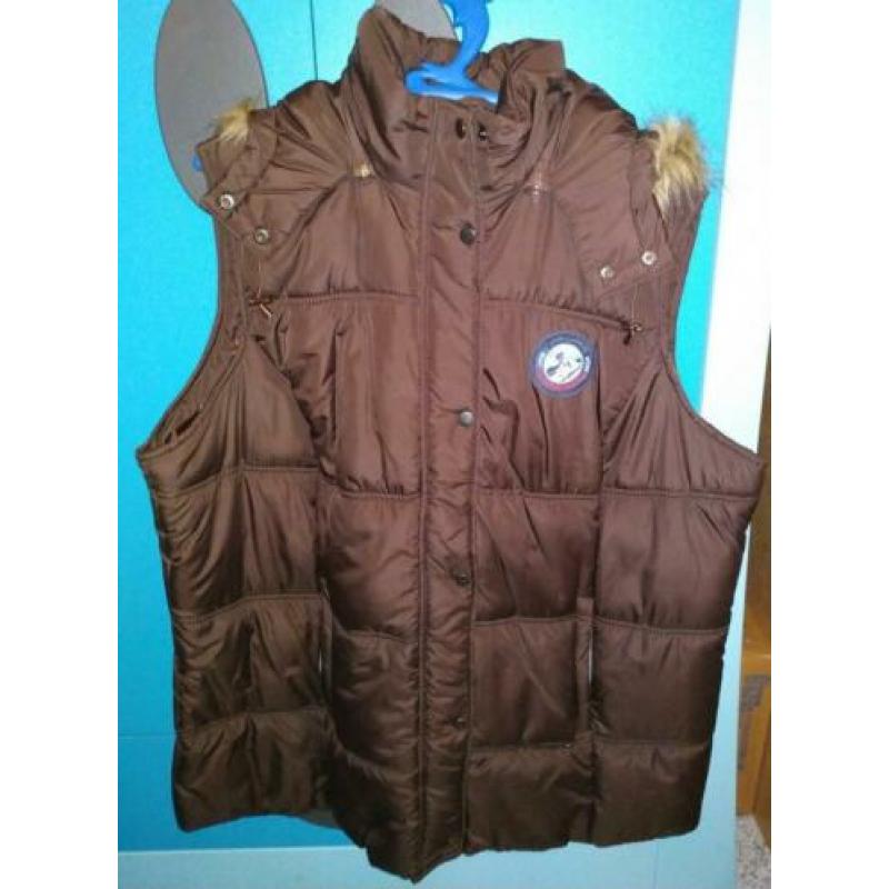 Bodywarmer jas warm gevoerd maat 50/52, capuchon choco bruin