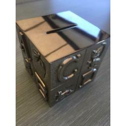 Verzilverde ABC kinder spaarpot 7,5 x 7,5 cm kubusmodel