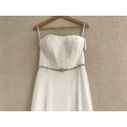 Strapless trouwjurk kanten lijfje chiffon strand 34/36