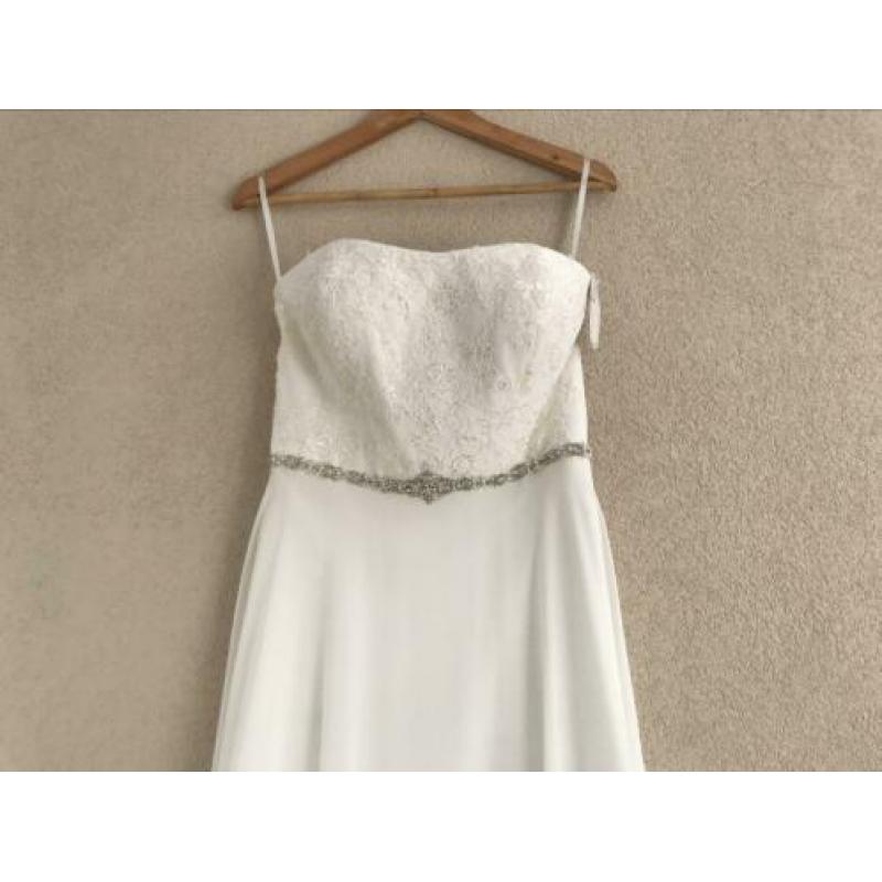 Strapless trouwjurk kanten lijfje chiffon strand 34/36