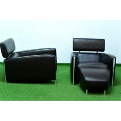 ??Als NIEUW 2 bruine leren Leolux Oblomov design fauteuils