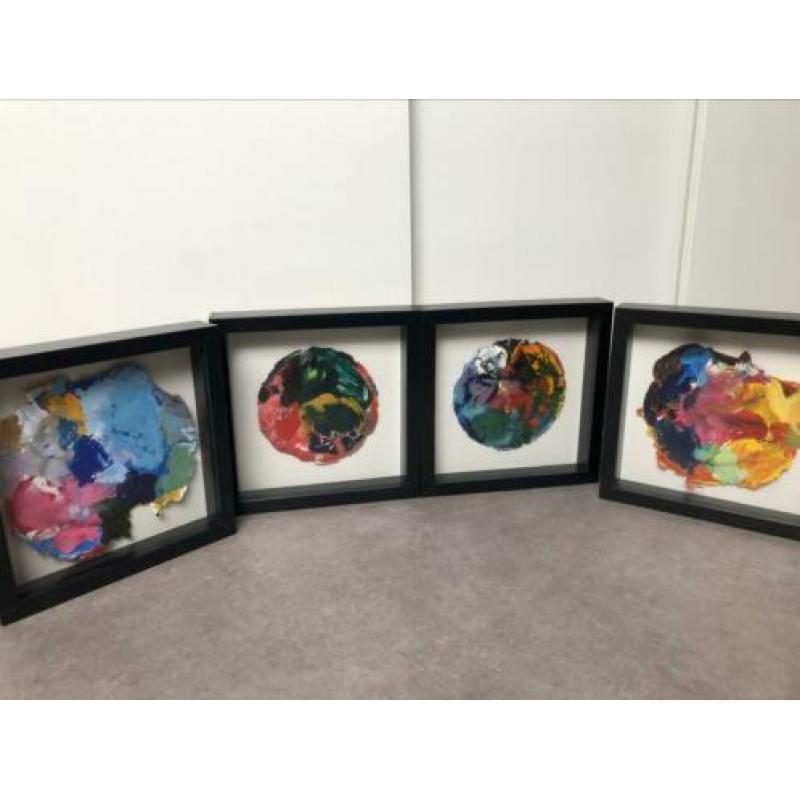 Schilderijtjes in mooie lijst, 25x25 cm, 4 stuks