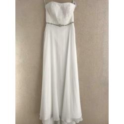 Strapless trouwjurk kanten lijfje chiffon strand 34/36