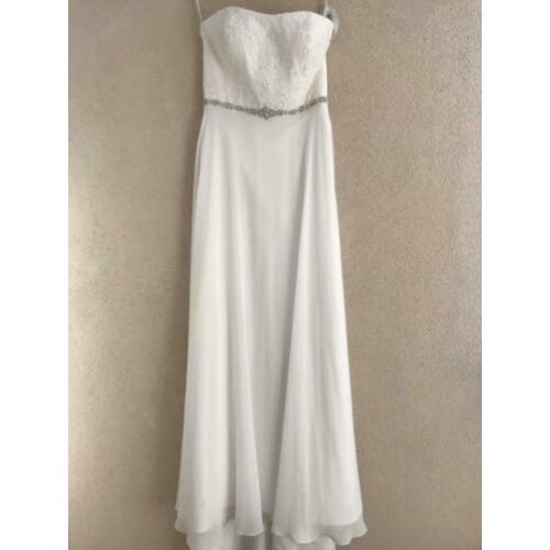 Strapless trouwjurk kanten lijfje chiffon strand 34/36