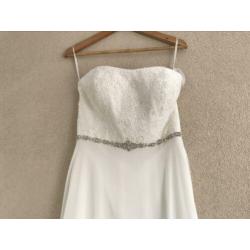 Strapless trouwjurk kanten lijfje chiffon strand 34/36