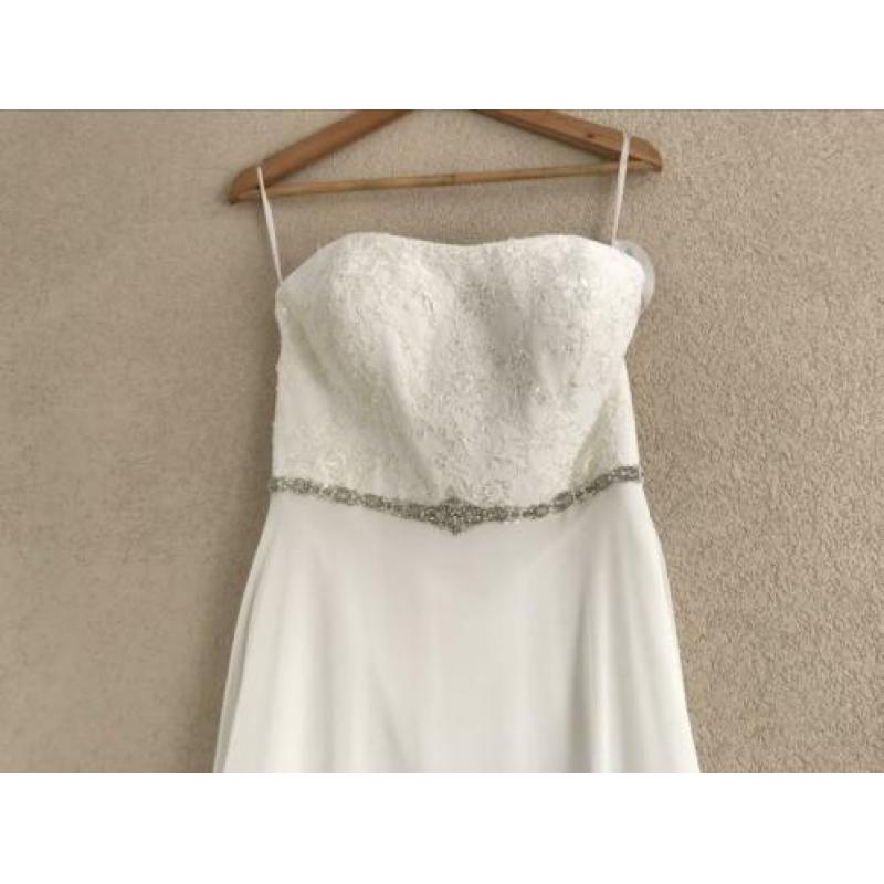 Strapless trouwjurk kanten lijfje chiffon strand 34/36