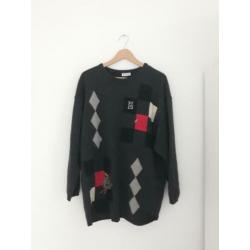 Vintage trui Basler grijs met print maat 48 (XXL) oversized