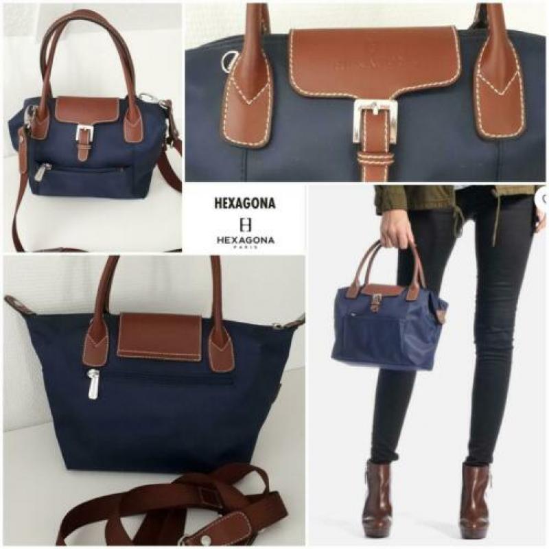 HEXAGONA Paris blauwe nylon handtas S